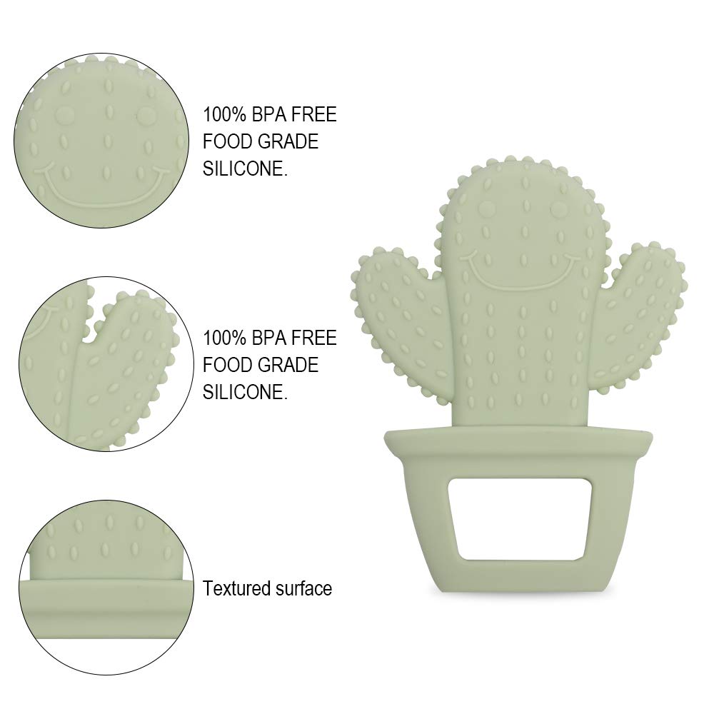 Baby Silicone Teether,Sensory Chew Toys,BPA Free Soft and Effective Infant Teething Pain Relief Toys,Freezer Safe,Food Grade Silicone,Best Shower Gift for Boys and Girls (Cactus)
