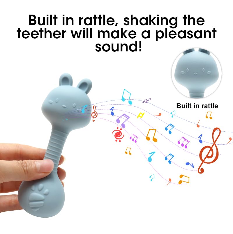 Silicone Rattle Teether for Babies – Soft BPA-Free Teething Toy & Sensory Rattle – 100% Food Grade Silicone, CPC Certified – Soothing Relief for Infants & Toddlers (Rabbit - Beige)