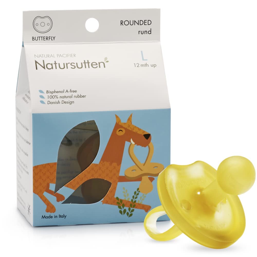 Natursutten Pacifiers 12-18 Months - 1-Pack Butterfly Shield Round Nipple Natural Rubber Safe & Soft BPA-Free Pacifiers for Breastfeeding Babies - Newborn Pacifiers Made in Italy