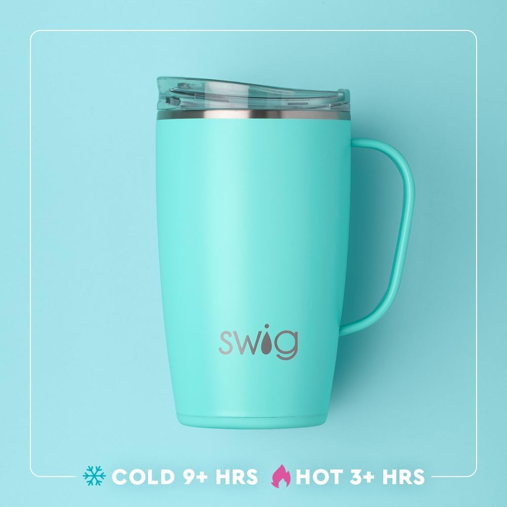 Swig Life 18oz Travel Mug, Insulated Tumbler with Handle and Lid, Travel Coffee Mug, Cup Holder Friendly, Stainless Steel 18 oz Tumbler, Reusable Insulated with Lid (Pretty in Pearl)
