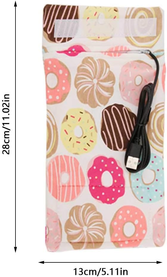 USB Baby Feeding Bottle Warmer Portable Cartoon Milk Bottle Travel Heater Portable Milk Bottle Heating Warmer Compatible with Many Kinds of 5V 2A USB Devices(Donut, 12)