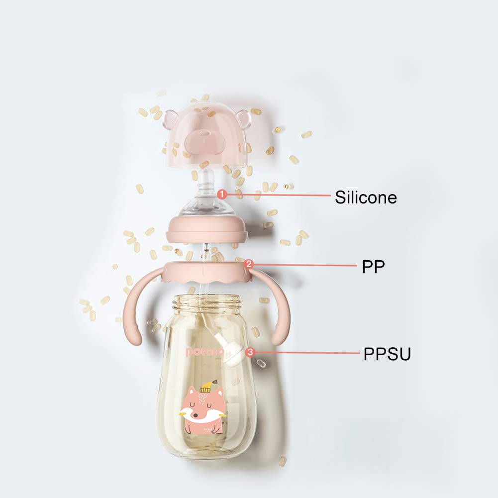 POTATO Baby Bottles PPSU Baby Feeding Bottle 10 oz Anti-Colic Bottles with Silicone Nipples Breastfeeding Bottles for Babies & Toddlers - Pink