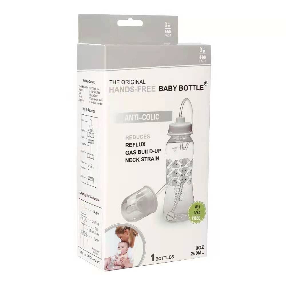 Hands-Free Baby Bottle - Anti-Colic Nursing System 9 oz Baby Bottle with Fast Flow Nipple/Teat 3m+ Infant with Tube Straw Feeding System for Toddler (1 Bottle - Elephant)