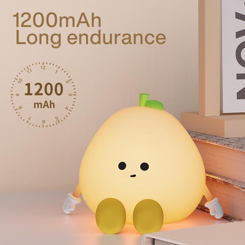 Grapefruit Night Light for Nursery - Silicone Touch Lamp, 3 Adjustable Brightness, USB-C Rechargeable, Baby-Safe Bedside Light, Toddler Sleep Training & Kids Room Decor