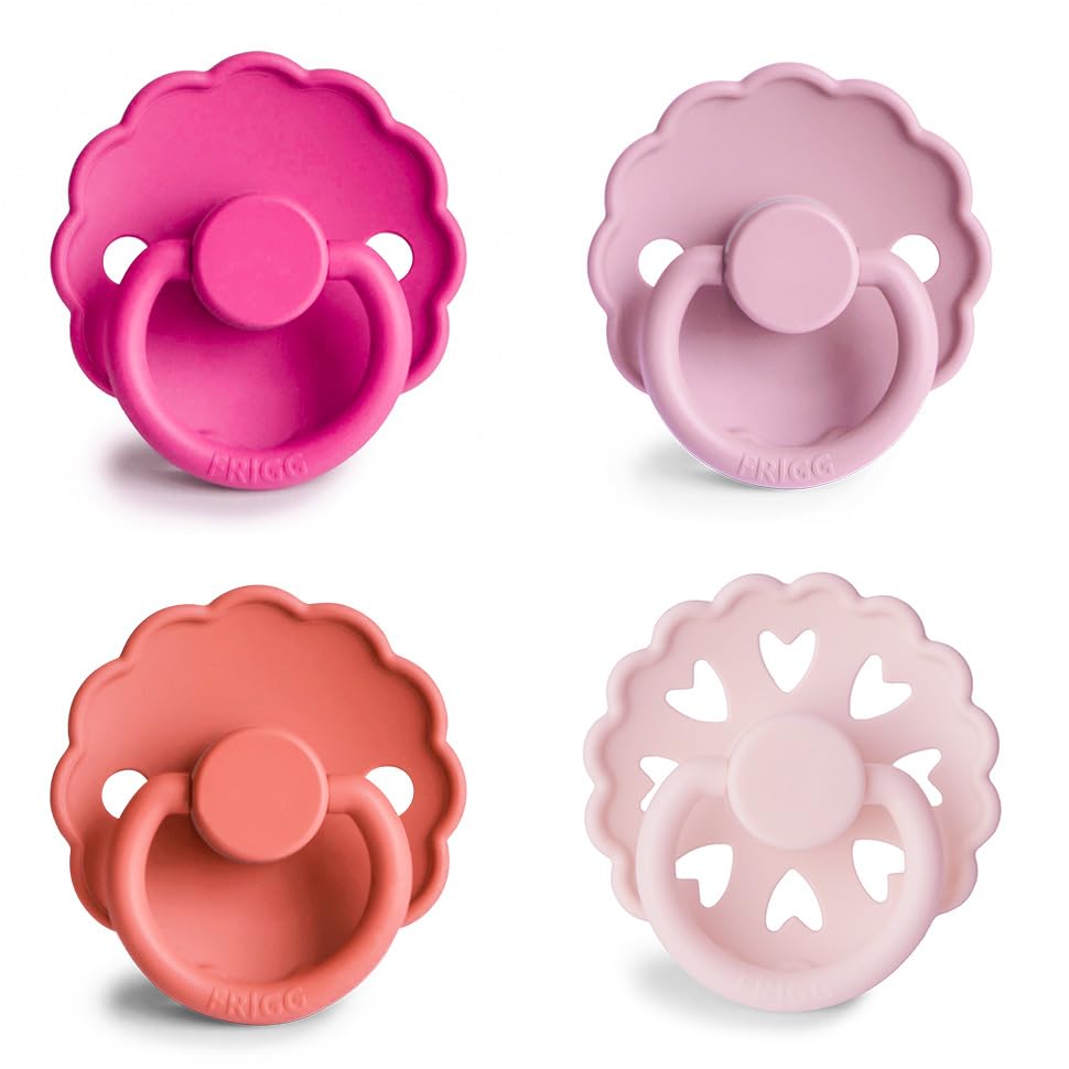 FRIGG SilkySoft Silicone Baby Pacifier 4-Pack Rosy Romance | Made in Denmark | BPA-Free (0-6 Months)