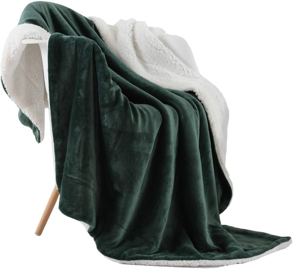 NANPIPER Throw Blanket Reversible Sherpa Flannel Blanket Super Soft Fuzzy Plush Fleece Microfiber for Bed/Couch(60"x80",Olive Green)