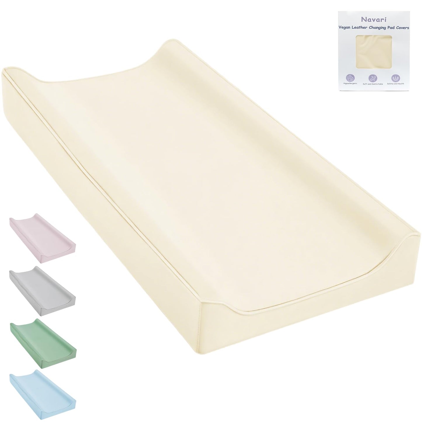Vegan Leather Changing Pad Cover - 31"X 16" - Waterproof Wipeable, Extra Thick & Portable & Non-Slip Diaper Mat - Fits Standard Changing Tables for Baby Boy Girl (White)