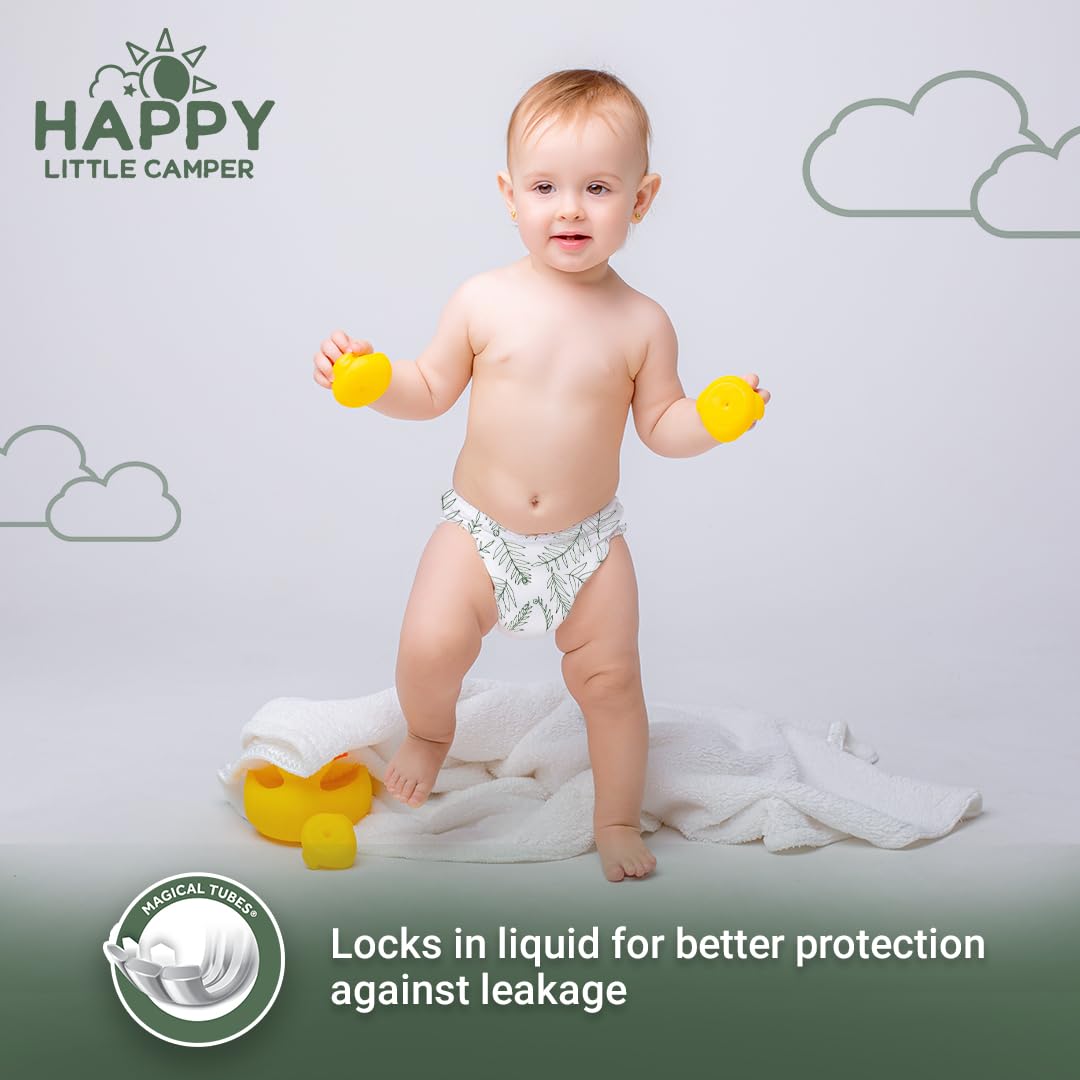 Happy Little Camper Ultra-Absorbent Natural Baby Diapers Size 1 - Hypoallergenic & Chlorine-Free Disposable Diaper Safe for Sensitive Skin - Unscented Newborn Diapers - 36 Count