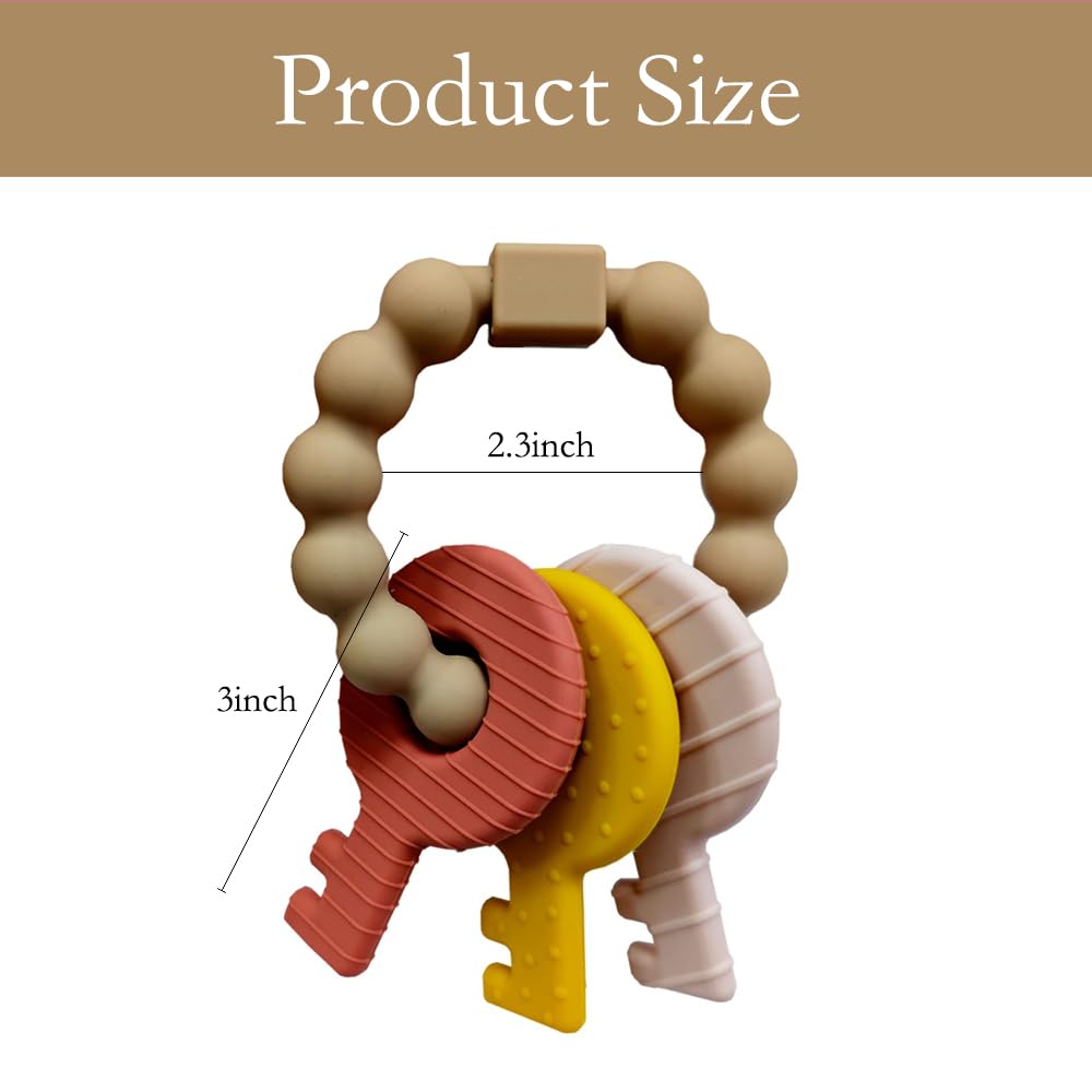 Baby Keys Teether Toys,Silicone Teething Toys for 3+ Months,Teething Keys Toy for Infants-Soft & Raised Texture to Soothe Gums,BPA Free(Brown)