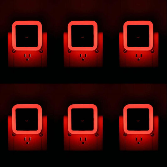 KINUR 6 Pack Red Night Light, LED Night Lights Plug into Wall with Dusk to Dawn sensors, Plug in Night Lights for Kids Room, Bedroom, Bathroom, Baby Nursery,Stair Lights, Hallway Light, Daylight