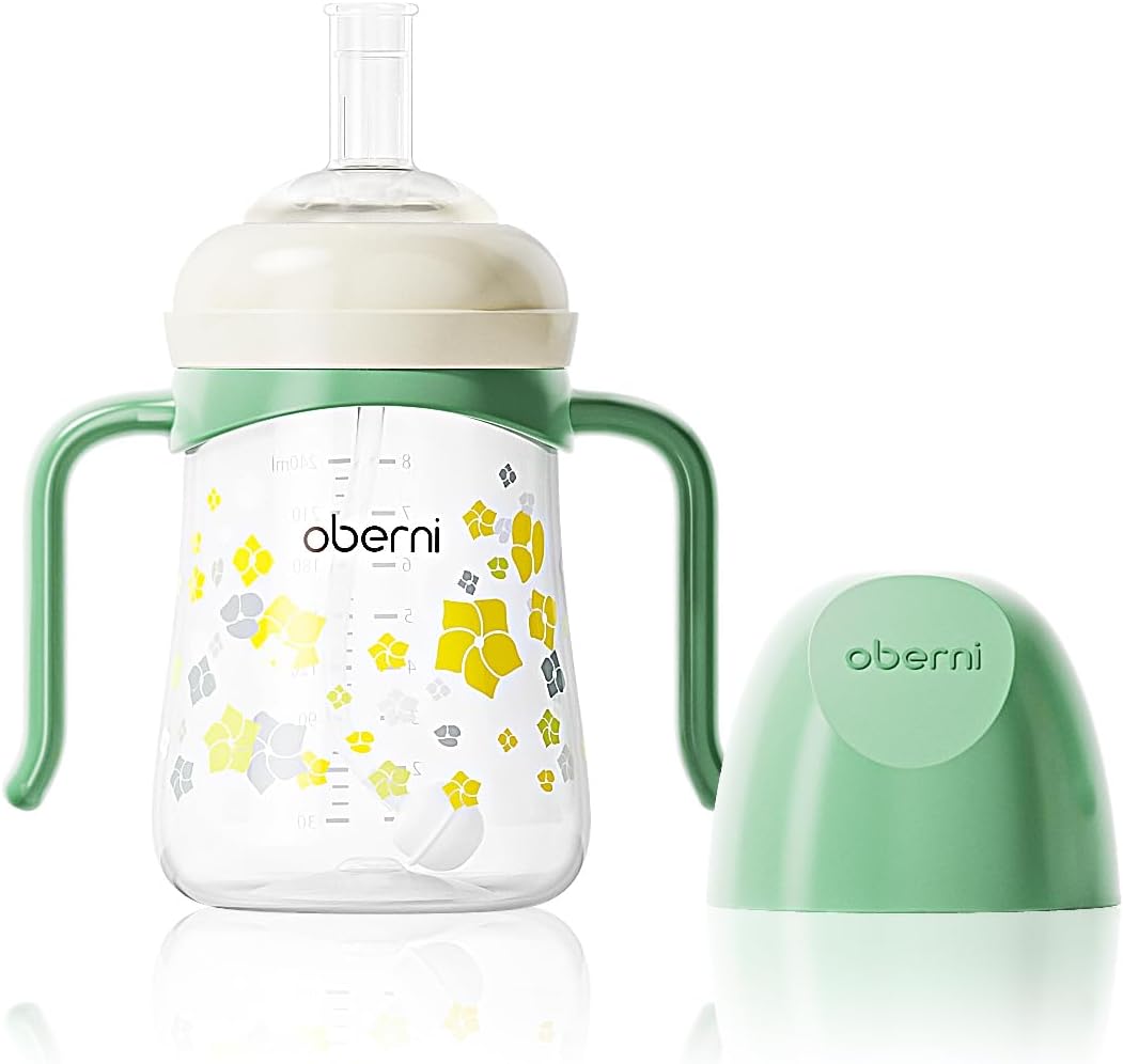 Sippy Cup, Weighted Straw Baby Trainer Cup, Toddler Drinks Water Bottle with Leakproof Spout for 6+, No Spill Learner Cup 240ml/8oz