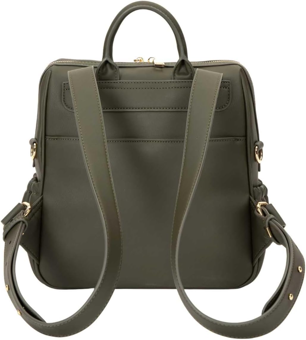 YUUMA Mini Diaper Bag Backpack-Minimalist bag With Premium Vegan Leather Material With 7 Interior and 5 External Pockets (Olive)