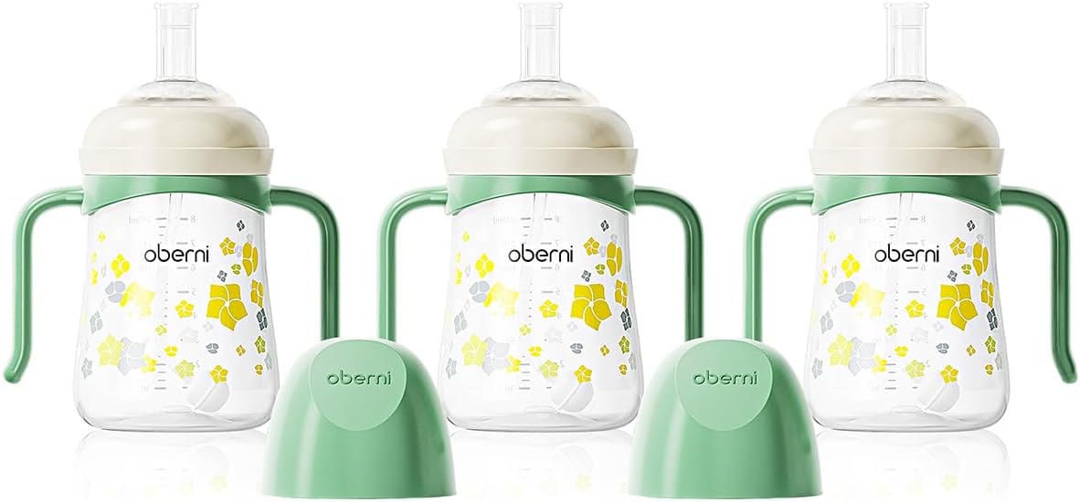 Baby Sippy Cup 240ml/8oz, Toddler Water Drinking Bottle with Non-Spill Valved Spout for 6+ Months, Green/3Pack
