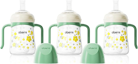 Baby Sippy Cup 240ml/8oz, Toddler Water Drinking Bottle with Non-Spill Valved Spout for 6+ Months, Green/3Pack