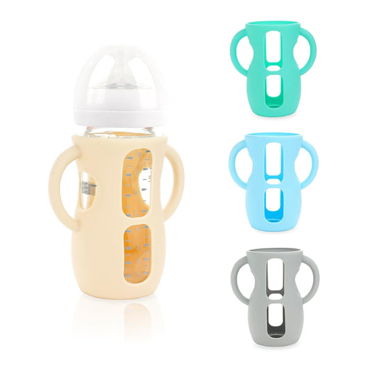 4-Pack Silicone Sleeves for Philips Avent Glass Bottles, BPA-Free Drop-Resistant Baby Bottle Sleeves with Handles, Compatible with Philips Avent Natural Glass Baby Bottles (8 oz)