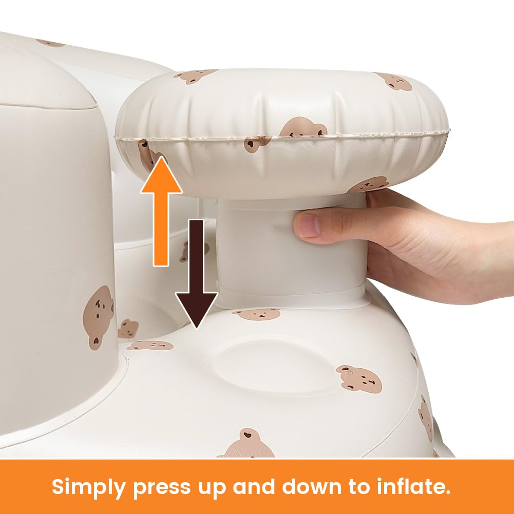 Inflatable sit up Chair for Babies 3-36 Months, Inflatable Baby Chair with Tray，Infant Back Support Sofa with Built in Air Pump for Inside and Outside (Brown Bear)