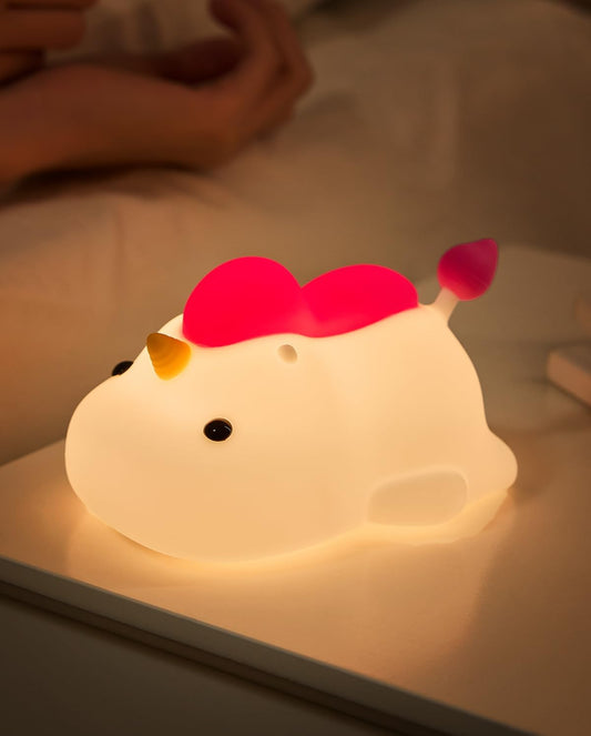 Unicorn Night Light for Kids, Soft Silicone Tap Control Lamp with 30-Min Auto-Off Timer, Rechargeable Portable LED Bedroom Bedside Light for Baby Nursery Toddler