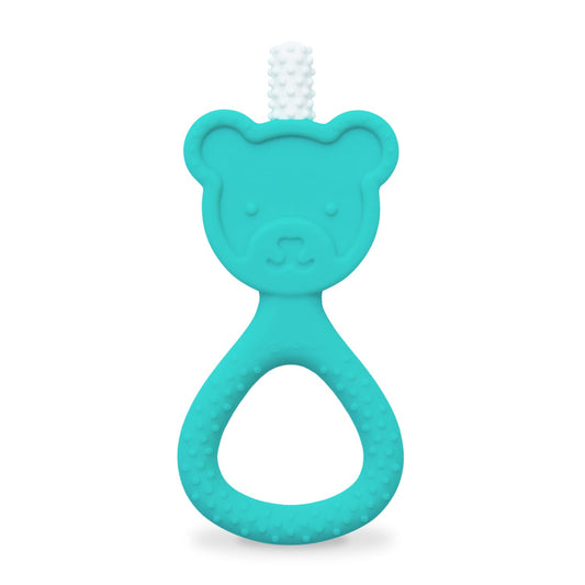oogiebear 360˚ Teether - Safe Teething Toys for Babies 3 Months and Older | Soft Bristle Teddy Bear Silicone Teether | Super Soft BPA-Free Silicone - Seafoam