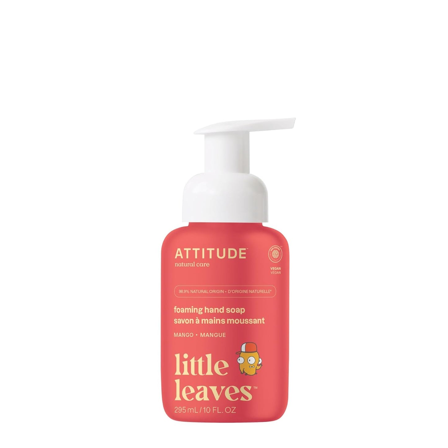 ATTITUDE Foaming Hand Soap for Kids, EWG Verified, Dermatologically Tested, Plant- and Mineral-Based Ingredients, Vegan, Mango, 10 Fl Oz