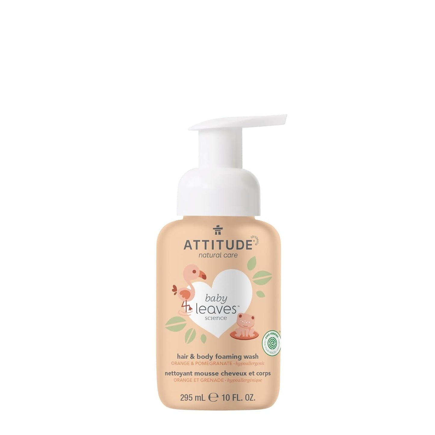 ATTITUDE 2-in-1 Hair and Body Foaming Baby Wash, EWG Verified Shampoo Soap, Dermatologically Tested, Made with Naturally Derived Ingredients, Vegan, Orange and Pomegranate, 10 Fl Oz