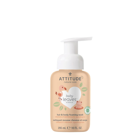 ATTITUDE 2-in-1 Hair and Body Foaming Baby Wash, EWG Verified Shampoo Soap, Dermatologically Tested, Made with Naturally Derived Ingredients, Vegan, Orange and Pomegranate, 10 Fl Oz
