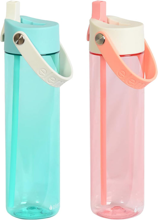 Elemental Splash Water Bottles - BPA-Free Tritan Plastic Reusable Water Bottle with Strap - Ideal for Gym and Sports Leak Proof when Spout is Closed - Blue Raspberry & Strawberry - 26oz (2 Pack)