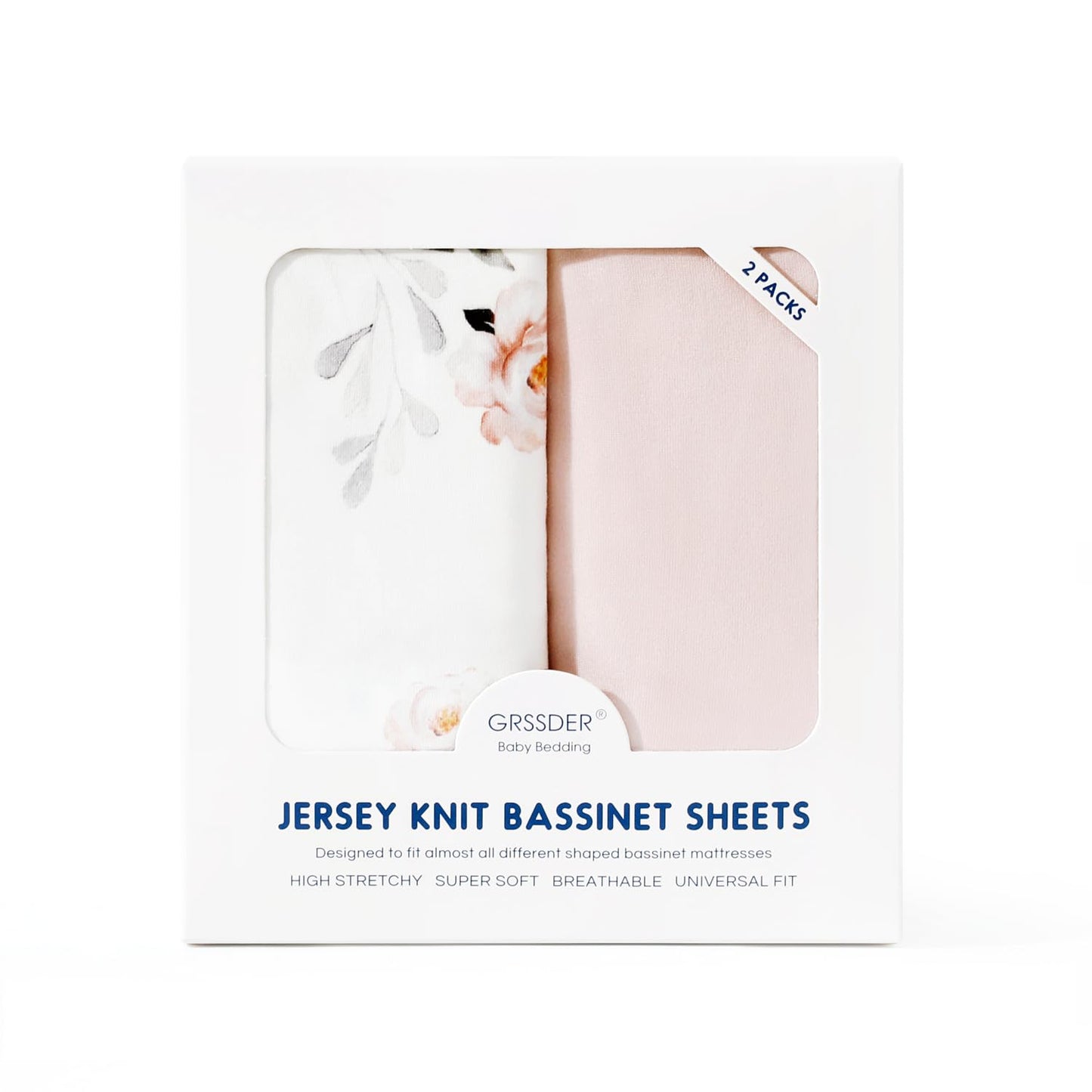 Stretch Ultra Soft Fitted Bassinet Sheet Set 2 Pack, Universal Fit for Bassinets Baby Cradle Moses Basket Oval Rectangle Mattress Safe and Snug, Pink Rose Print