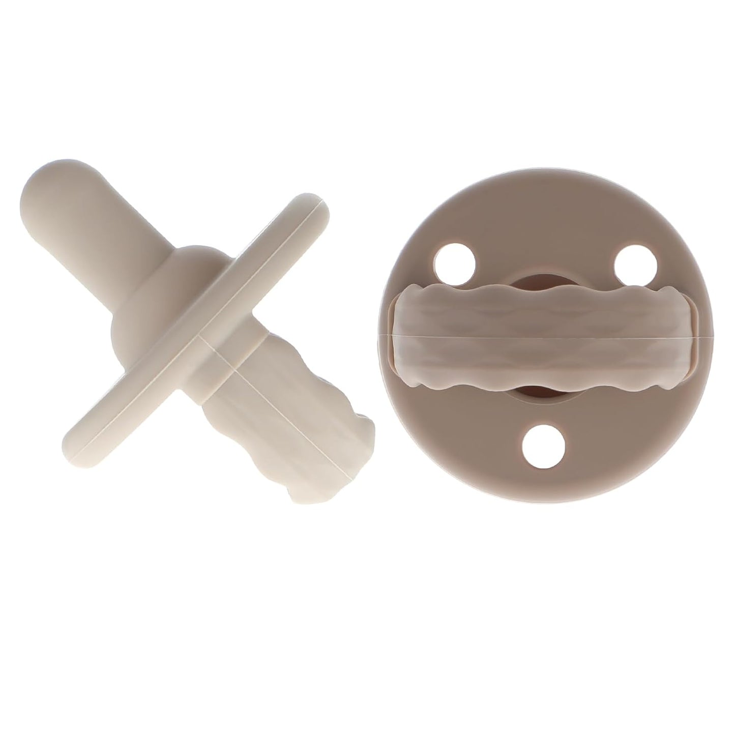 Soother Pacifier,Food Grade Silicone Pacifiers with Handle & 3 Holes for Added Safety, BPA Free, 4-Pack (Sand x2 / Light Grey x2)