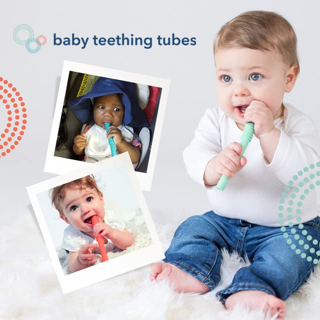 Baby Teething Tubes - Made in The USA Baby Teething Toys - Soft & Durable Infant Toys and Toddler Silicone Teether - 7 Inches, Pink - Baby Must Haves for Teething Relief - Food Safe & Easy to Clean