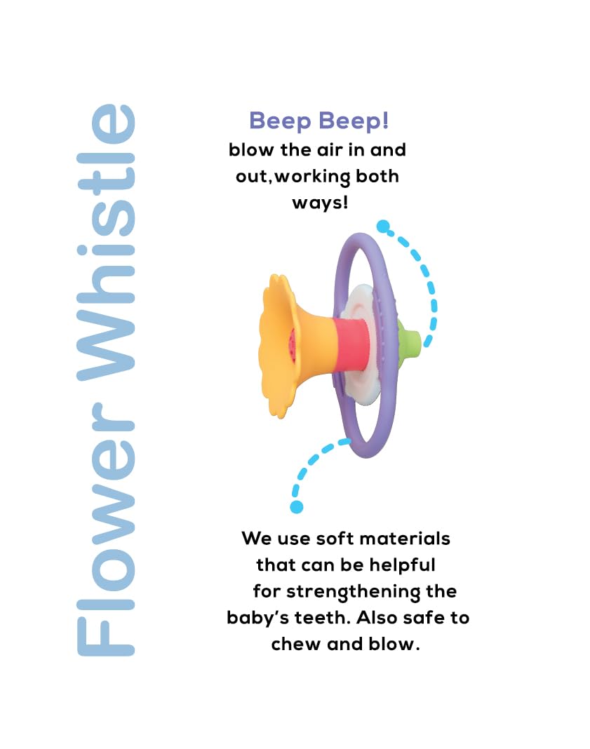 BaBeloved Flower Whistle Baby Teething Toys Multiple Sensory Montessori Baby Teether Toys Soft Food-Grade Teethers for Babies Blow Sound Teething Relief, Chewing Toy for Babies 0-12 Months, BPA Free
