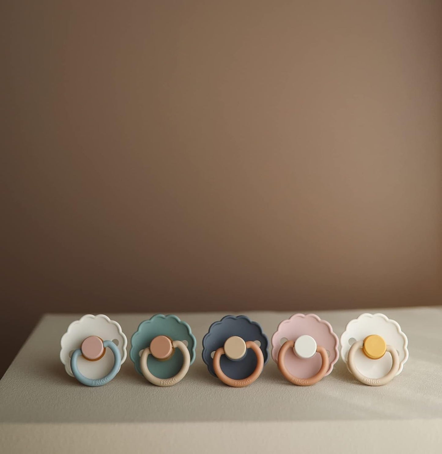 FRIGG Daisy Natural Rubber Baby Pacifier | Made in Denmark | BPA-Free (Willow/Croissant, 6-18 Months) 2-Pack