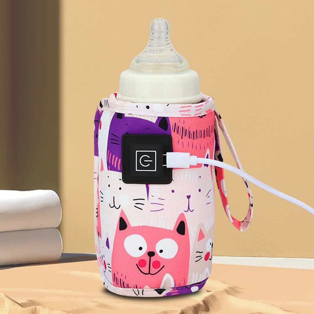Portable Bottle Warmer,Adjustable 3 Temperature USB Travel Milk Heat Keeper Baby Bottle Heater Warming Bag Milk Heater Cover Bottle Warmer Insulation Bag,Rose