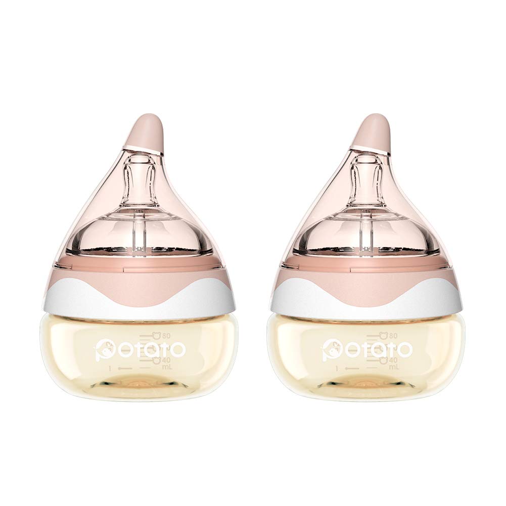 Baby Bottles for Newborn Baby PPSU Anti Colic Infant Bottles Wide Neck Breast-Like Nipple Slow Flow Breastfeeding Toddler Bottles-2pack (2.5 oz/pc, Pink)