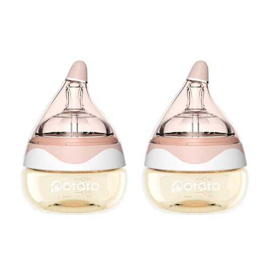 Baby Bottles for Newborn Baby PPSU Anti Colic Infant Bottles Wide Neck Breast-Like Nipple Slow Flow Breastfeeding Toddler Bottles-2pack (2.5 oz/pc, Pink)