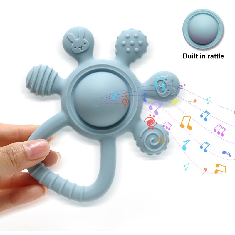 Silicone Rattle Teether for Babies – Soft BPA-Free Teething Toy & Sensory Rattle – 100% Food Grade Silicone, CPC Certified – Soothing Relief for Infants & Toddlers (Rudder - Green)