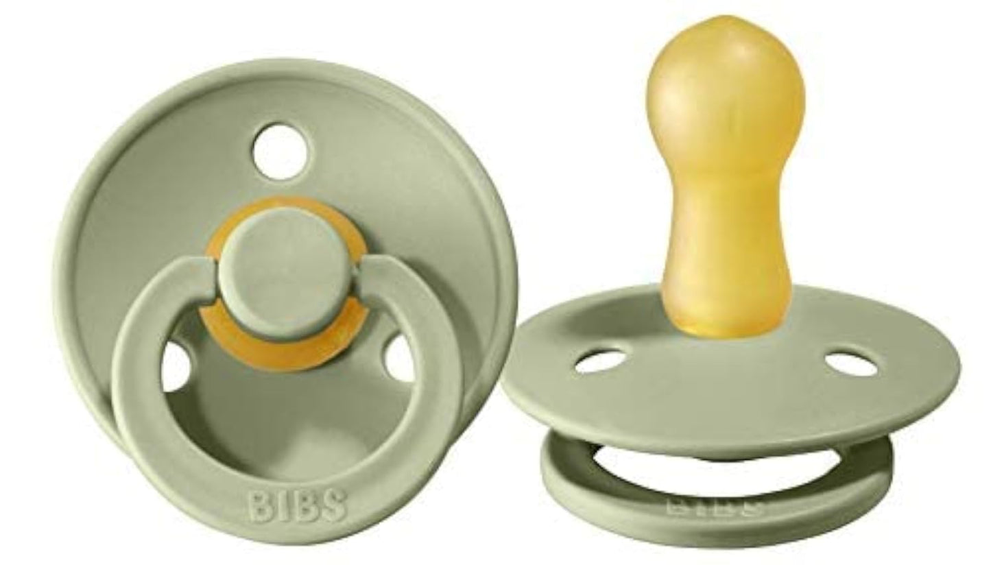BIBS Pacifiers Colour Collection | Natural Rubber Baby Pacifier | Set of 2 BPA-Free Soothers | Made in Denmark | 18+ Months (Pack of 2) | Sage