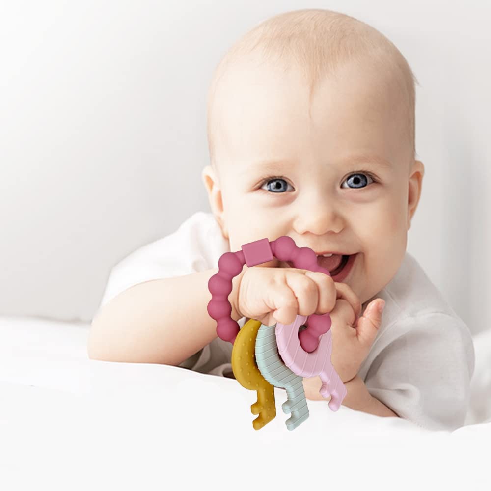 Baby Keys Toy, Teething Keys Toy for Toddlers 3-18 Months,Infants Sensory Silicone Chewable Keys Teether - Soothes Baby Gum Pain,BPA Free (Purple)