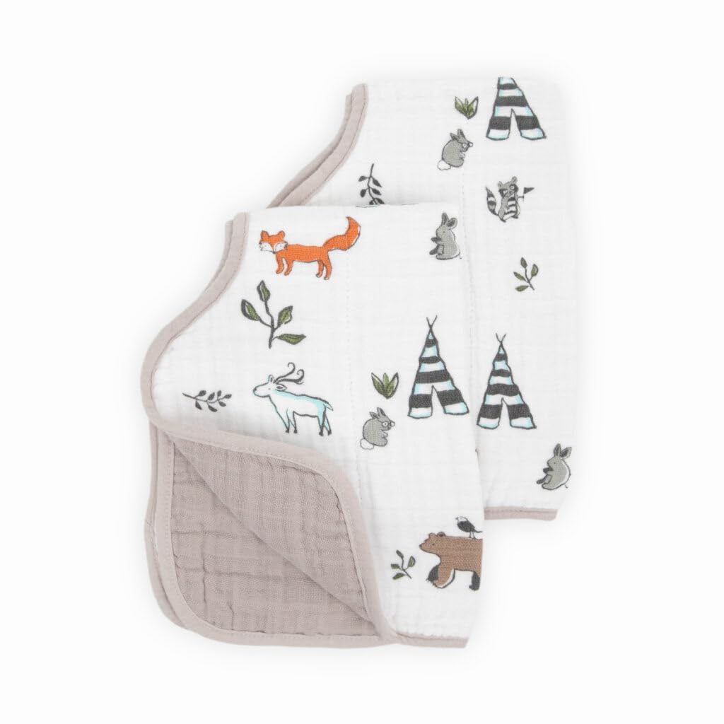 Little Unicorn Ultra-Absorbent Premium Burp Cloth 2 Pack | Soft on Baby's Skin | Larger Size | Ergonomic Design | Set of 2 (Forest Friends)
