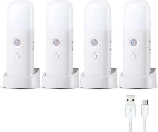 Motion Sensor Night Lights Indoor, Rechargeable Night Light Battery Powered, Portable Nightlight with Adjustable Brightness Activated Table Lamp for Kids, Adults(Cool White, 4Pack)