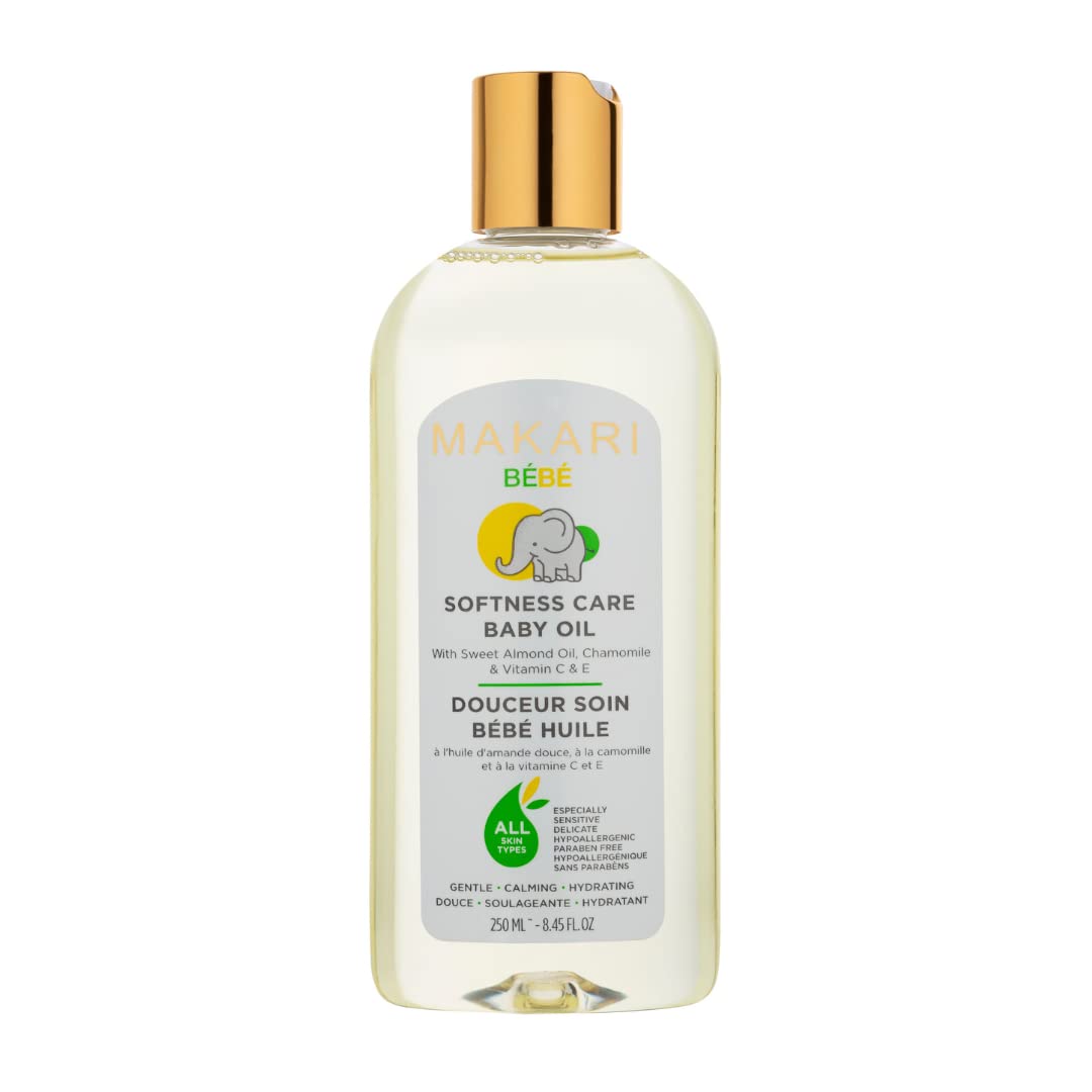 Makari Softness Care Baby Oil with Sweet Almond, Chamomile & Vitamins C & E, Hypoallergenic & Paraben-Free, Ideal for All Skin Types, Formulated for Sensitive and Delicate Newborn Skin