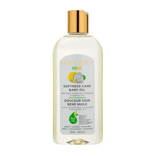 Makari Softness Care Baby Oil with Sweet Almond, Chamomile & Vitamins C & E, Hypoallergenic & Paraben-Free, Ideal for All Skin Types, Formulated for Sensitive and Delicate Newborn Skin