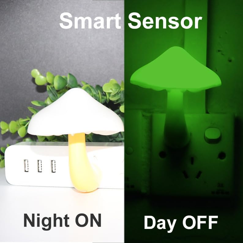 2 Pack LED Mushroom Night Lamp Plug In Mini Magic Night Lights for Adults & Kids - Green
