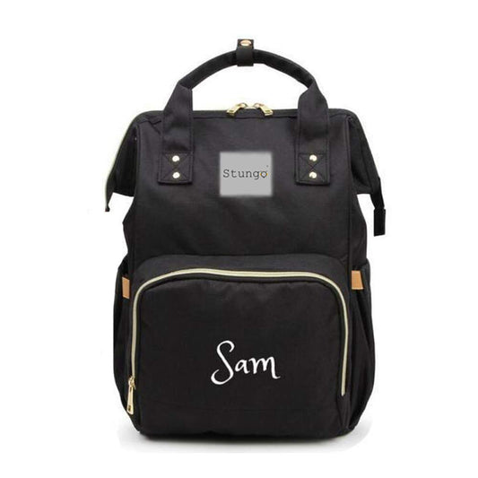 Personalized Large Diaper Bag Knapsack/Tote Bag/Backpack -Custom Monogram Embroidered for Infant/Baby Bag (Black)