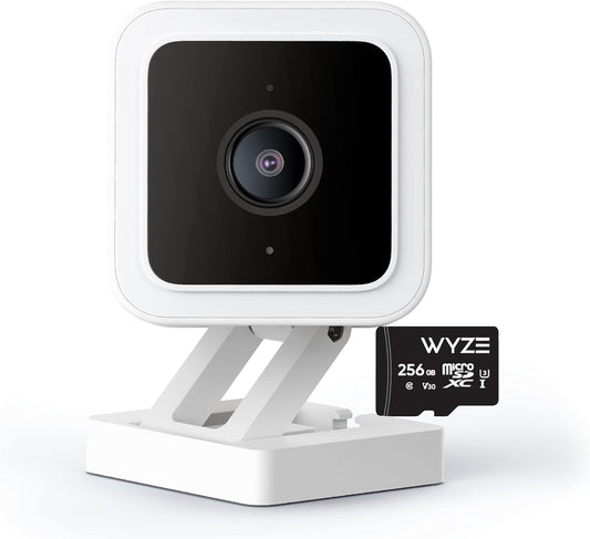 Cam V3 Smart Home Security Camera, Indoor/Outdoor Use, IP65-Rated, 1080p Plug-in, Color Night Vision, Motion Detection, Two Way Audio, Compatible with Alexa, Google Assistant, Cam V3+256GB SD Card