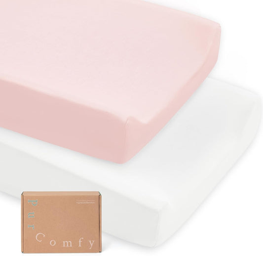 PurComfy Supersoft Diaper Changing Pad Covers, 2-Pack Premium Bamboo Viscose Change Table Pad Covers for Baby Girls and Boys, Hypoallergenic Stretchy Changing Table Cover Sheets