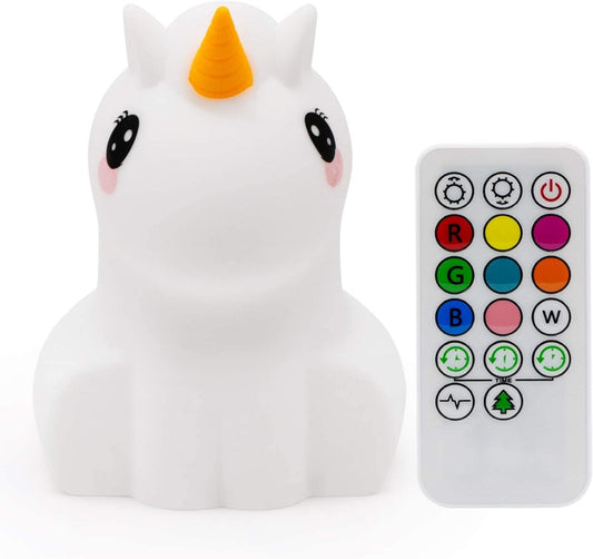Night Light Kids, Safe Soft Silicone Bedside Lamp, Baby Nursery Lamp, 9 Colors with Remote Control, USB Rechargeable LED Multicolor Lamp for Children/Bedroom/Child Gift - Medium Unicorn