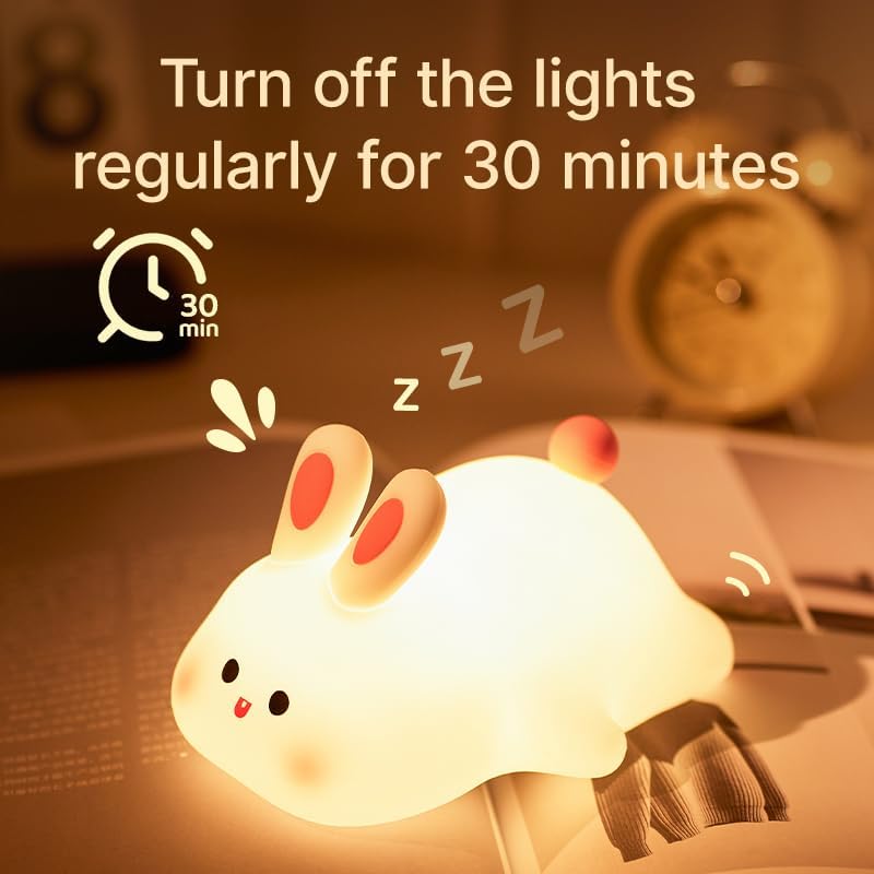 Cute Rabbit Silicone Night Lights Cartoon Bedroom Lamp for Children's Room Decor, USB Rechargeable Timing Dimming Silicone Sleep Light for Kids, Toddler, Baby