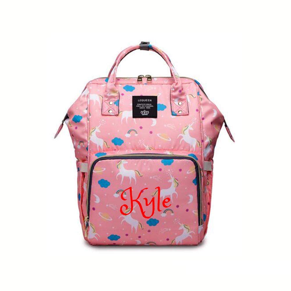 Personalized Large Diaper Knapsack/Tote Backpack - Custom Monogram Embroidered Infant/Baby Bag (Unicorn 2)