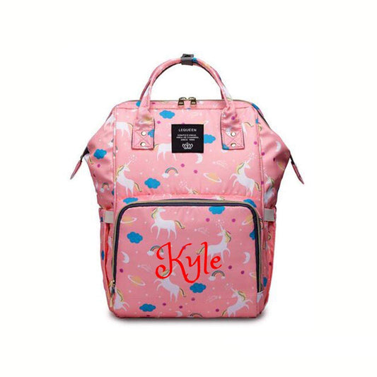 Personalized Large Diaper Knapsack/Tote Backpack - Custom Monogram Embroidered Infant/Baby Bag (Unicorn 2)