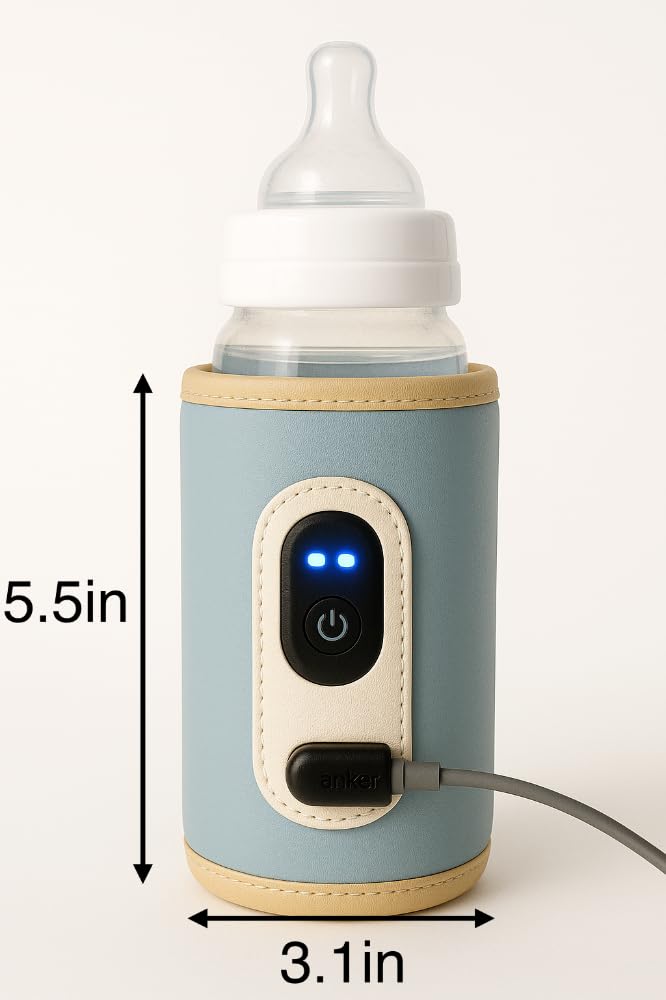 Travel Baby Bottle Warmer with USB – Digital Display, Adjustable Heating, Insulated Portable Sleeve for Warming Milk, Formula & More – Great for Car Trips, Strollers & On-The-Go Feeding